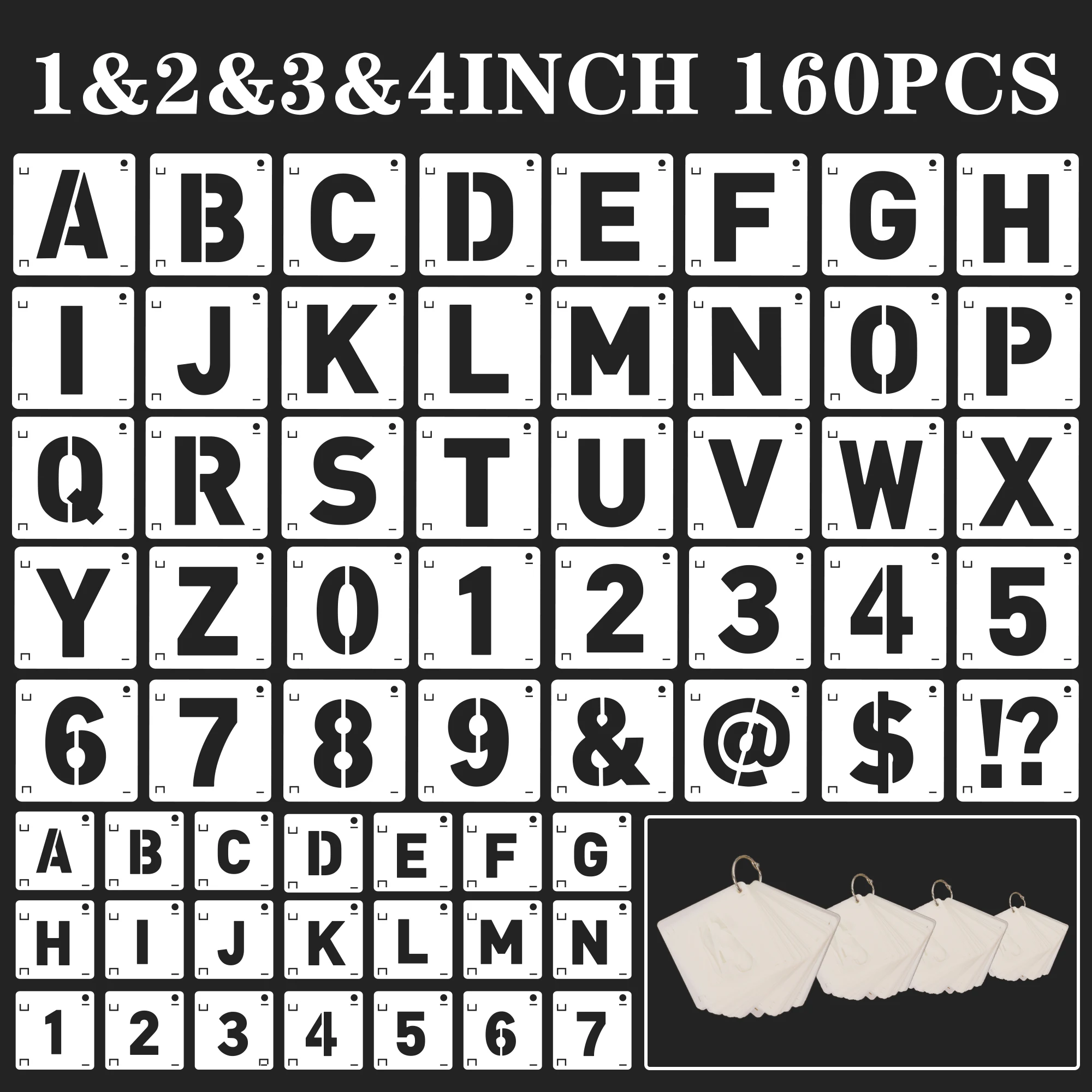 

160Pcs Multi Size Letter Stencils Set 1-4 Inch Reusable Alphabet Number Templates For DIY Painting Wood Signs Crafts