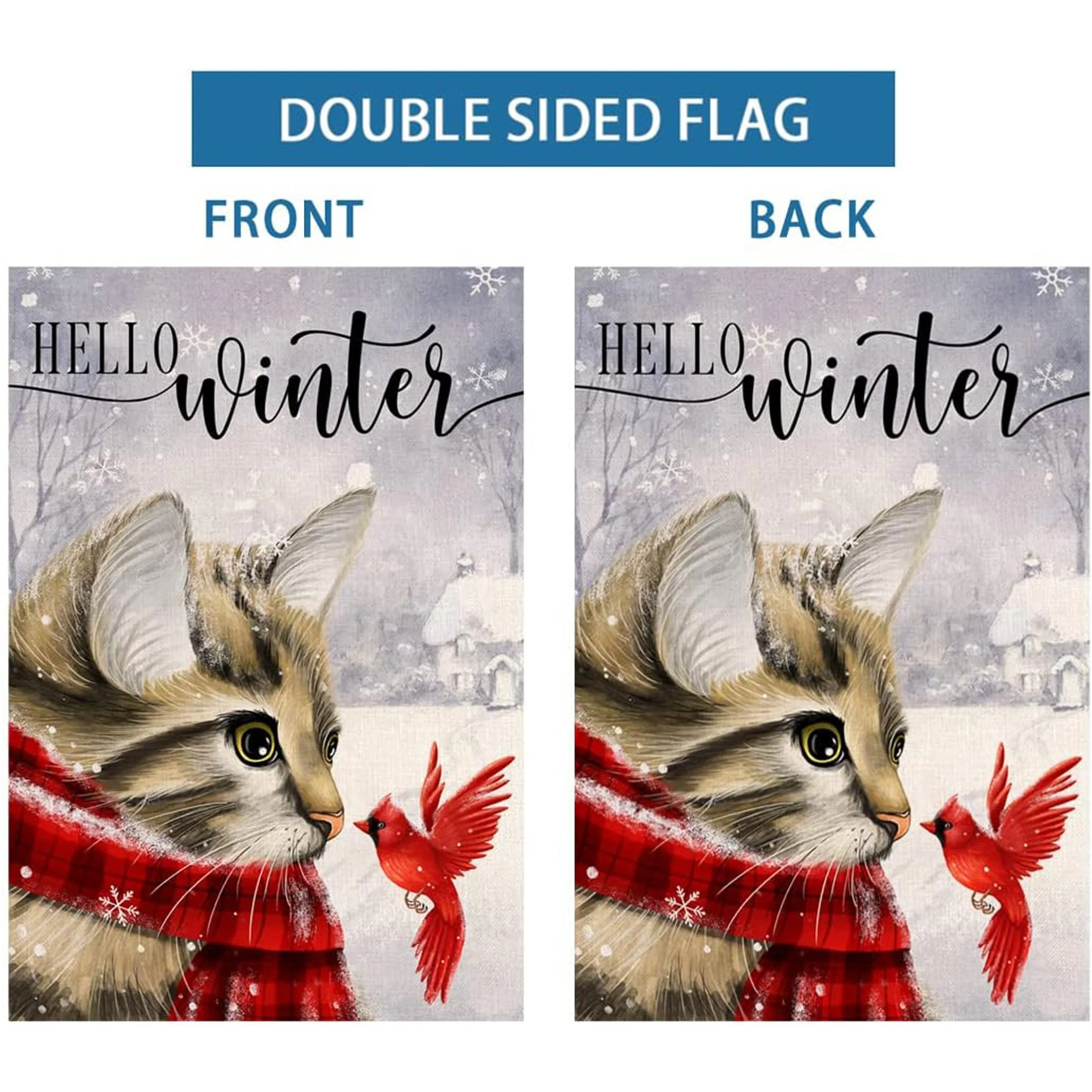 1pc Winter Cat Garden Flag - 12x18 Vertical  Cardinal Bird Snow Christmas Holiday Design - Polyester Fabric - Perfect for Christmas Outdoor Decoration - Ideal Gift for Holiday Enthusiasts