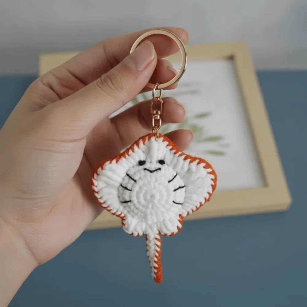 Wool Making Knitted Manta Ray Keychain Handmade Bag Pendant Crocheted Keychain Weaved Cartoon Marine Crochet Pendants