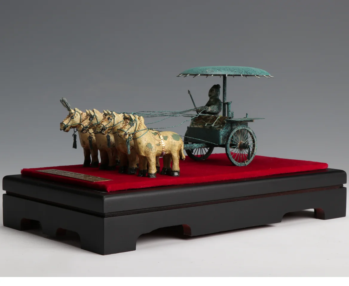 Chinese Antique Imitation Craft Bronze Chariot and Horse statue Small bronze sculptures for home and office table decoration