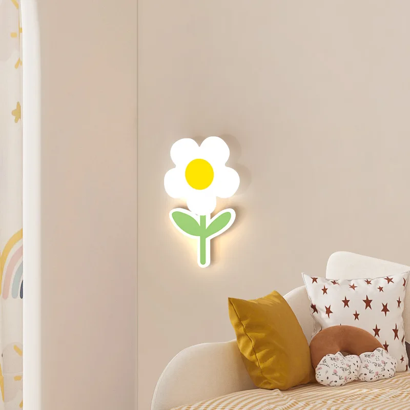 Imagem -02 - Led Lâmpada de Parede com Design Flor para Quarto das Crianças Cuidados com os Olhos Quarto do Bebê Quarto Cabeceira Berçário Iluminação Escolar Controle Remoto