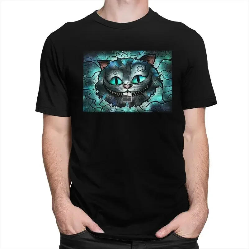 Classic Alice In Wonderland T Shirt Men Short Sleeves 100% Cotton T-shirt Graphic Cheshire Cat Anime Tees Fashion Tshirts