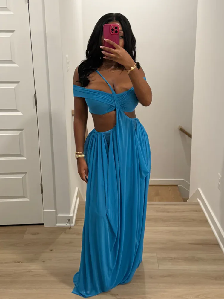 Joskaa-Vestido largo Irregular de malla sin tirantes para mujer, elegante, con un hombro al descubierto, Sexy, ajustado, con espalda descubierta, ropa para discoteca, 2025
