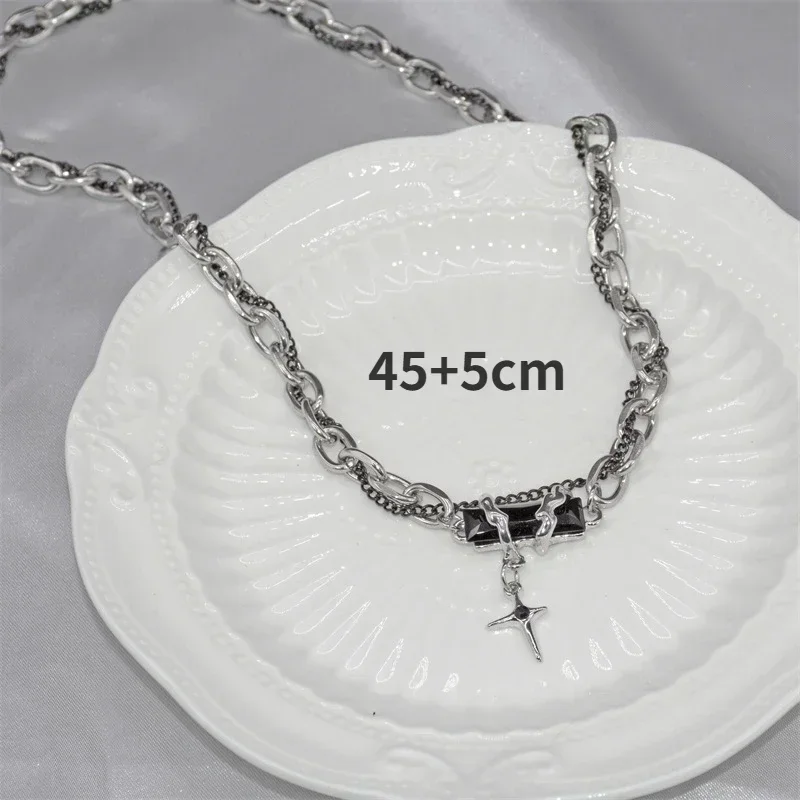 2024 Retro Black Zircon Star Necklace For Women Men Trend Titanium Steel Punk Nk Chain Unisex Jewelry New Couple Accessories