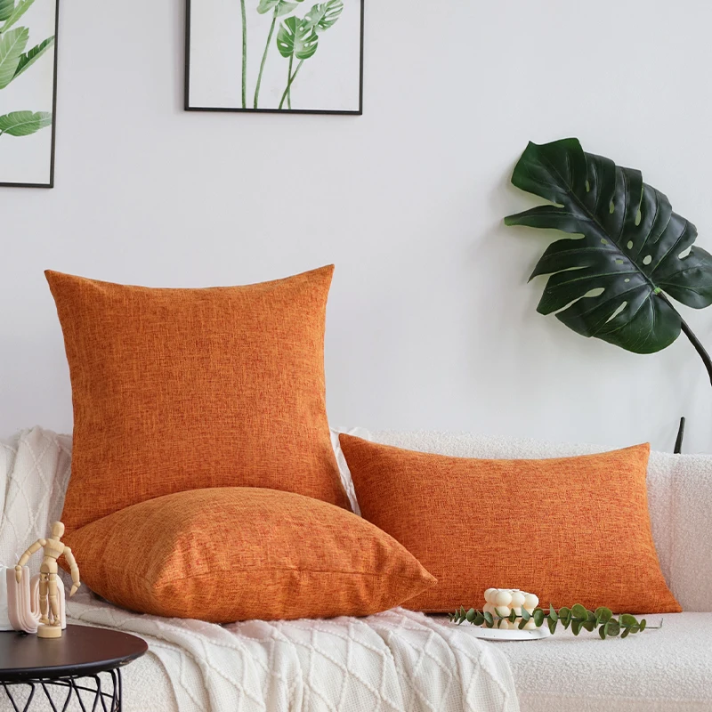 

Linen Orange Pillowcase Soft Cushion Cover Home Decorative Solid Color Sofa Multi-size Customizable Pillow Cover for All Seasons