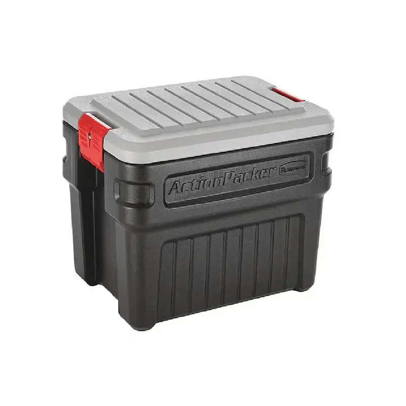 

Attached Lid Container, 24 gal, 26 in L, 18 1/2 in W, 17 in H, Black/Red, Plastic