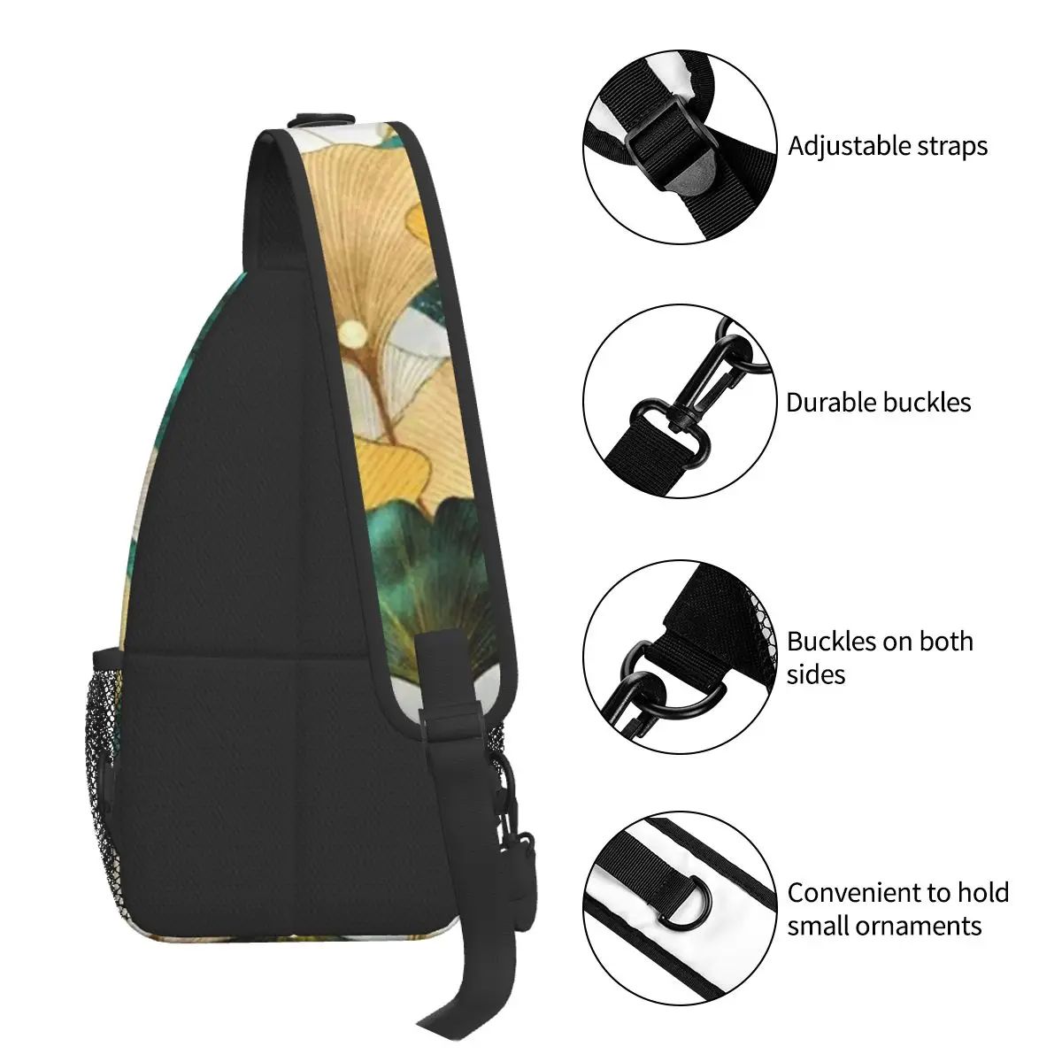 Borse a tracolla a tracolla con foglie verdi e dorate tasche autunnali in Ginkgo borsa da viaggio Messenger sport adolescenti borsa a tracolla Unisex