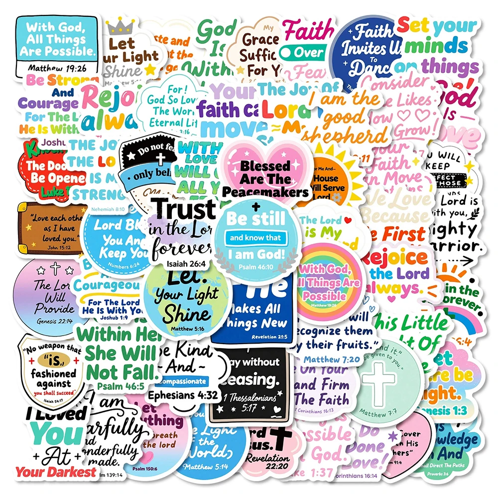 10/30/56pcs Motivational Jesus Phrase Graffiti Stickers Bible Verse Faith Decals Waterproof Graffiti Stationery Diary Sticker