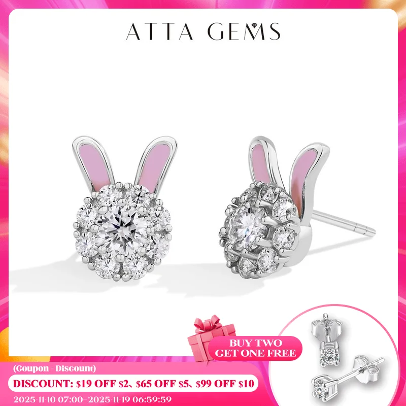 

ATTAGEMS S925 серьги из стерлингового серебра с муассанитом и бриллиантами, эмалированный дизайн, форма кролика для женщин и девочек, подарки на день рождения, ювелирные украшения