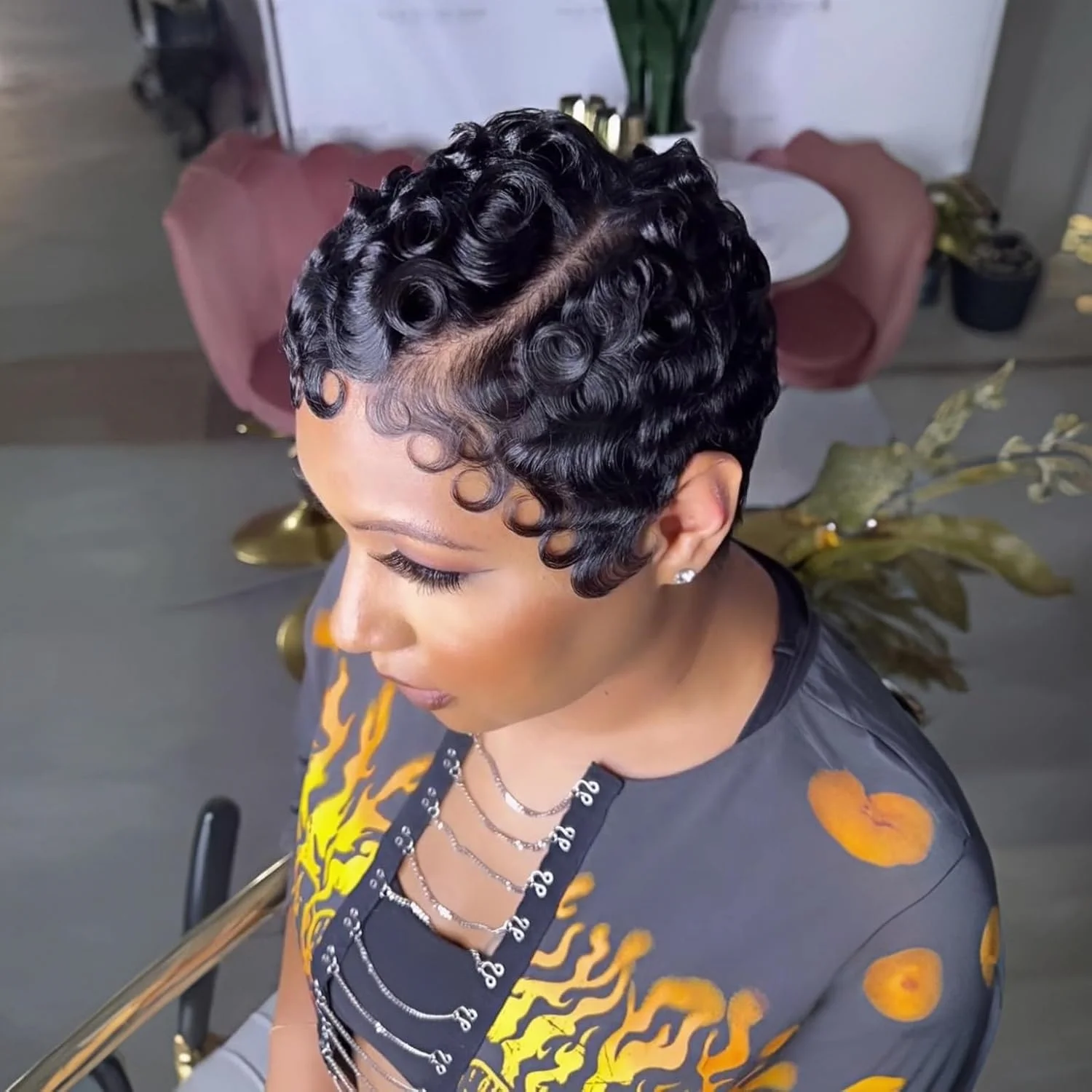 عابث قطع الدانتيل الجبهة خصلات الشعر المستعار الإنسان 13x4 الدانتيل الجبهة الباروكات شيك أنيق قصير مجعد الباروكات عابث قطع شعر مستعار مجعد للنساء #3