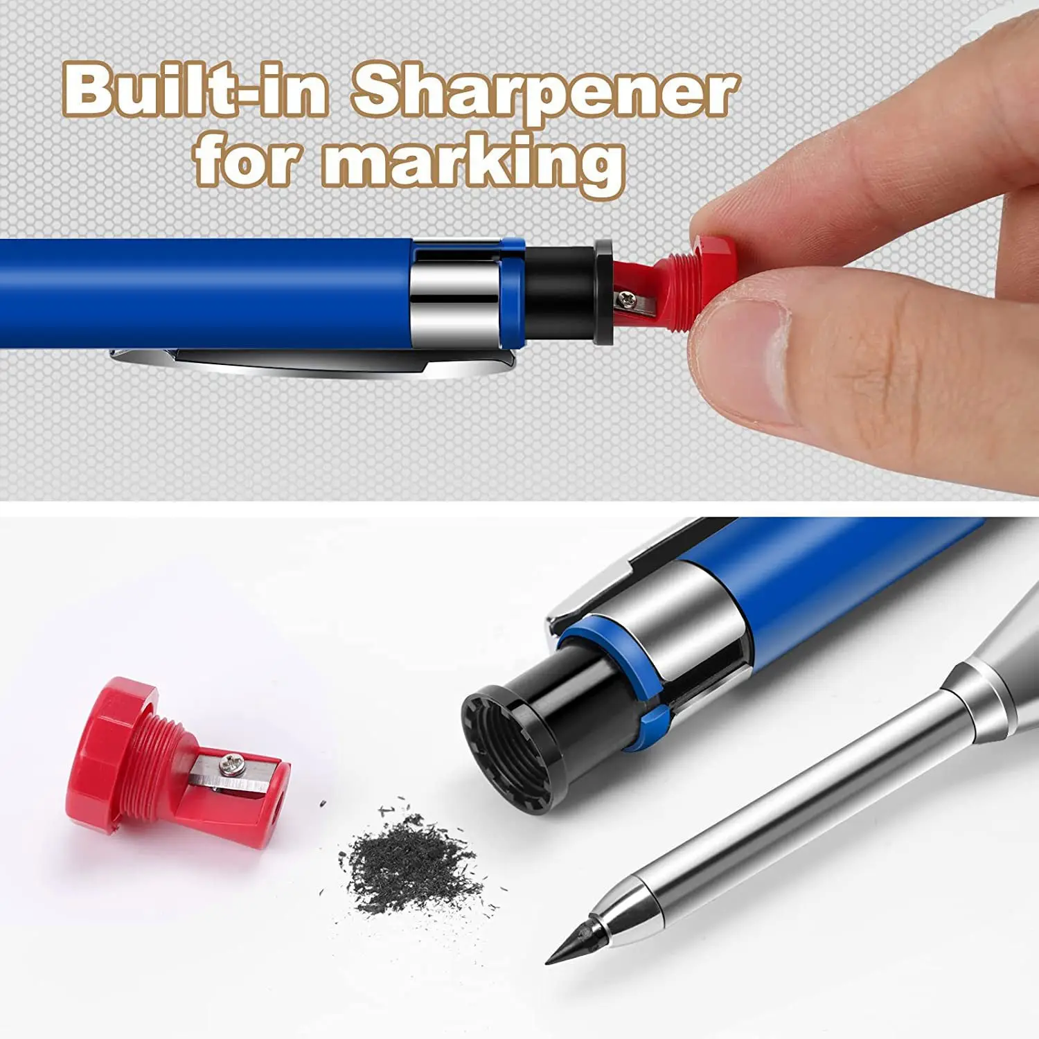 3 teile/satz 2,8mm Metall Holzbearbeitung Bleistift Tiefe-loch Marker Mechanische Stift Integrierte Bleistift Spitzer für Kennzeichnung Werkzeuge liefert – Detail 1