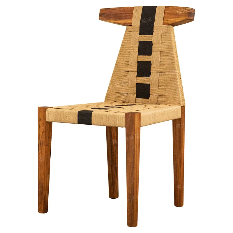 

Medieval rattan chair designer retro solid wood back chair French cafe B & B braided rope special-shaped Mexican chair