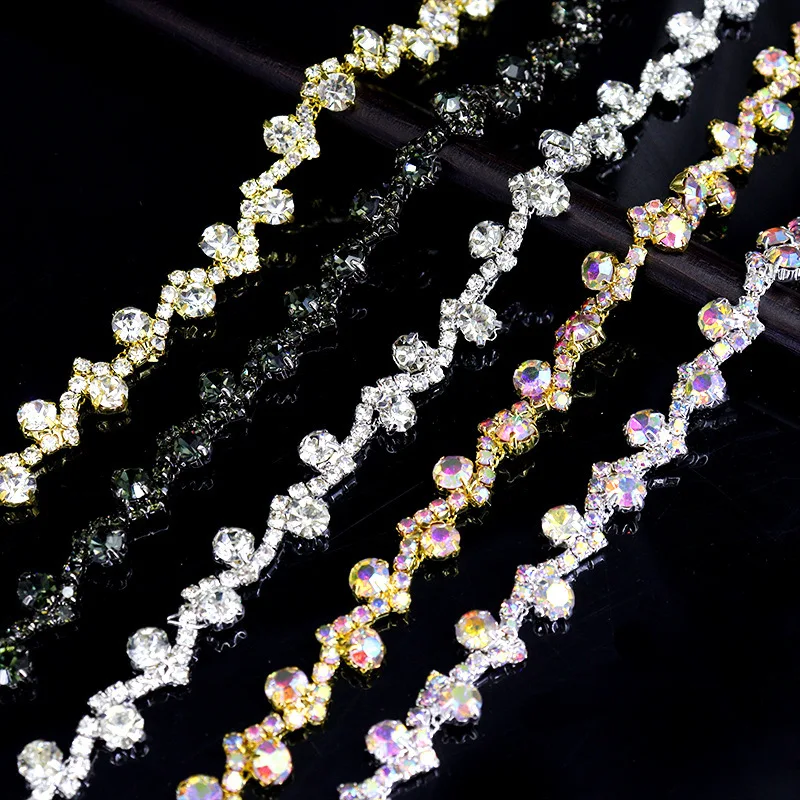 

1 Yard Rhinestone Lace Trim Crystal Chain Gold/Silver Claw Crystal Applique Sewing Crafts DIY Wedding Dress Decoration