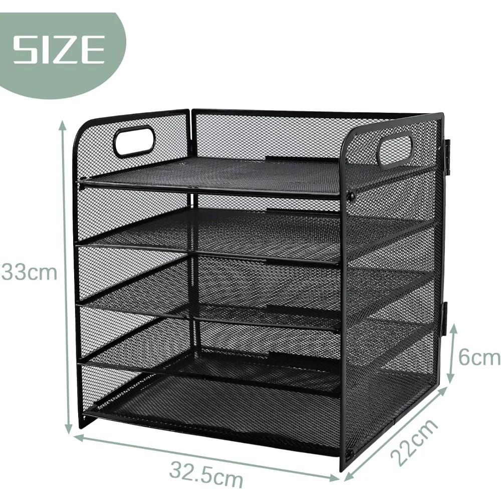 paper letter tray with handle, 5 tier metal mesh desk file organizer, a4 paper desktop filing trays, desk tidy magazine document