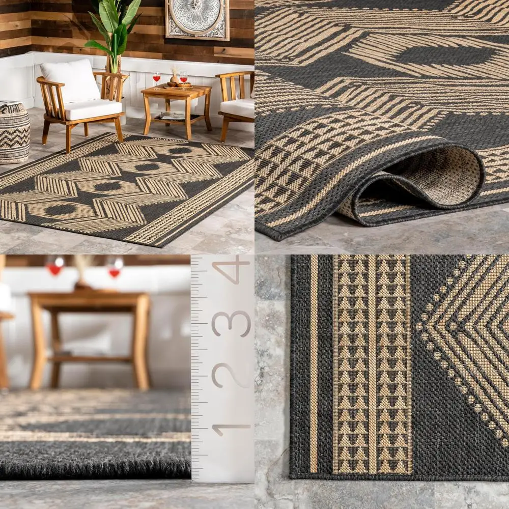 

Stain and Weather Resistant Outdoor Tribal Geometric Area Rug, High Traffic, Suitable for Patio and Balcony, 4x6 Feet, Vibrant R