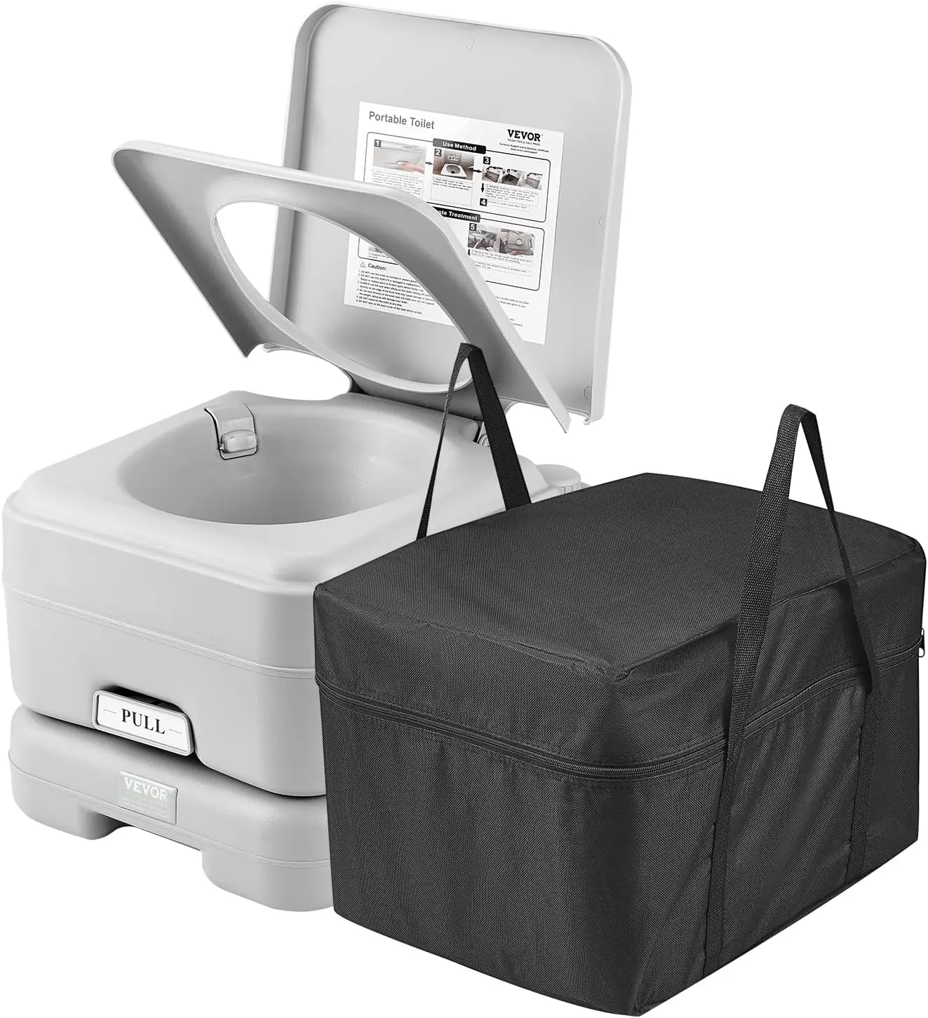 Portable Toilet for Camping, Porta Potty with 3.2 Gal Waste Tank & 3.2 Gal Flush Tank, Push-Button Pressurized Flush Commode wit
