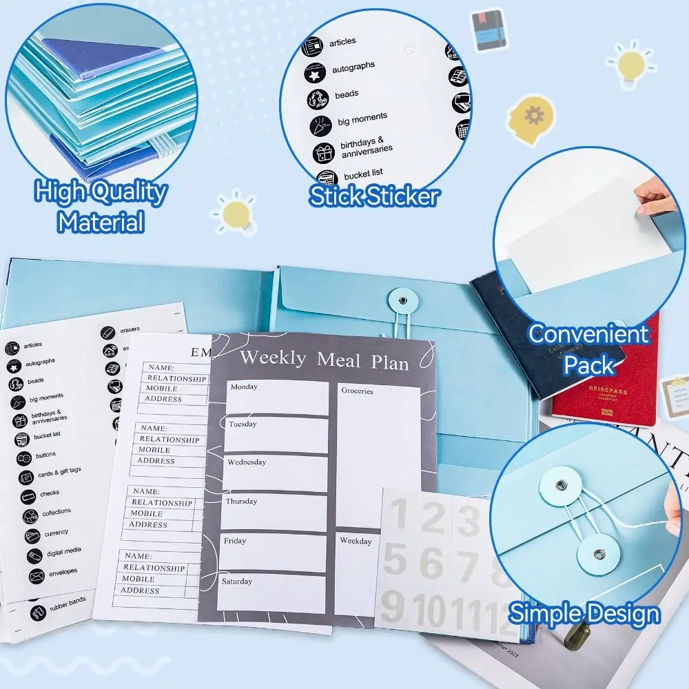 

File Organisation Folio Folders with Pocket Split Storage Portable Folio Life Organizer Binder Sticker Budget Planner Bag