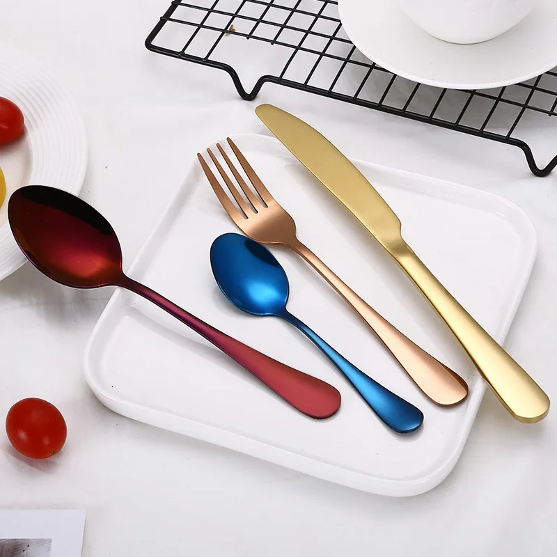 4pcs set, colorful stainless steel cutlery knife fork and spoon set, metal dinner cultery table spoon, dining flatware, serving