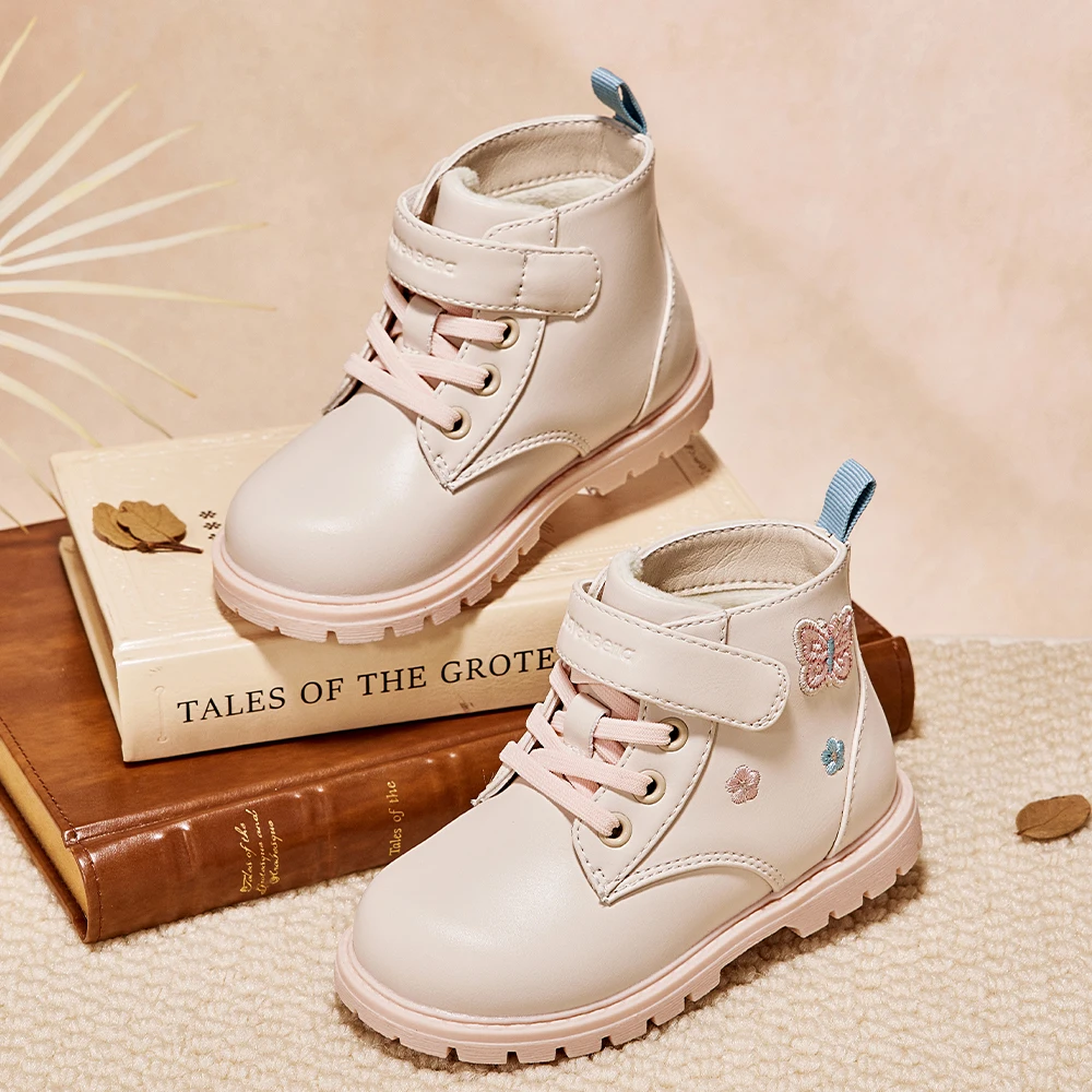 Dave Bella Children's Winter Boots Shoes For A Girl Kids Leather Boots Aged 5 To 6 Anti Slip Fashion Warmth Gathering DB4264030
