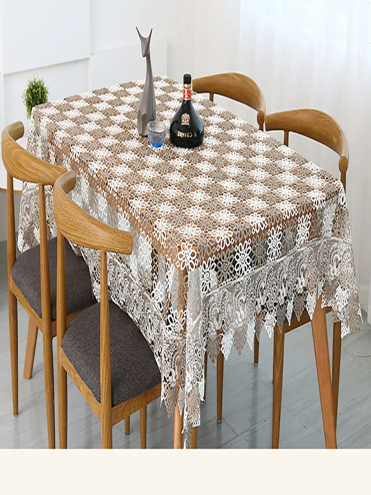 Nordic Lace Plaid Embroidered Tablecloth Color Block Rectangular Dining Table Cover Tea Table Towel