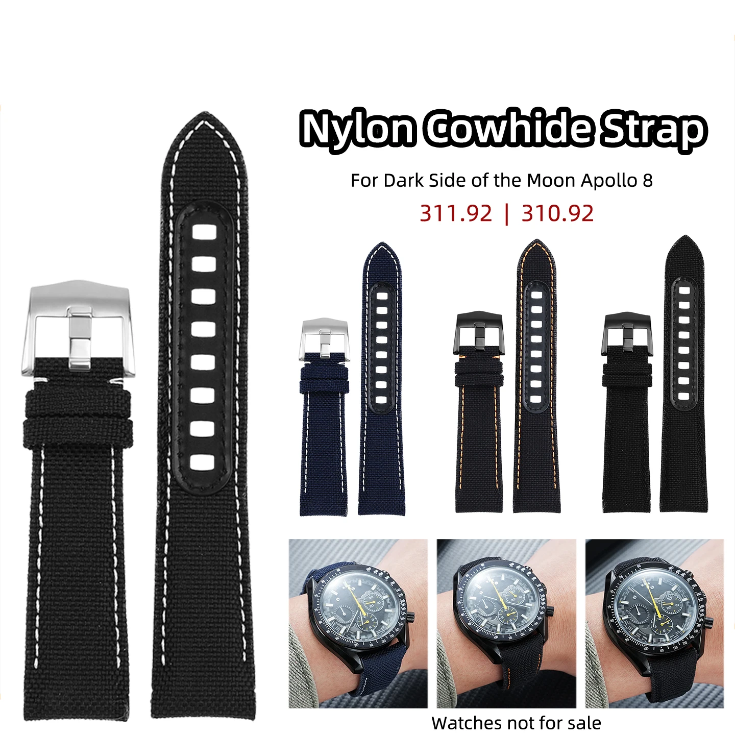 Watch Replacement Parts 21mm Wear Resistant Nylon Canvas Watch Band For Omega Speedmaster DSOTM 44.25mm Apollo 8 Men Strap