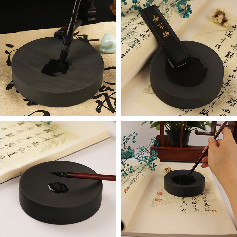 

Durable Calligraphy Inkstone Round 4 Inches Practical Ink Grinding Stone Chinese Inkstone Painting Accessories Creative Inkslab