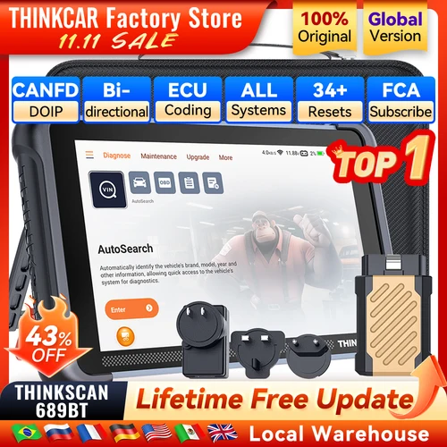 Imagen 1 del producto THINKCAR THINKSCAN 689BT Herramienta de diagnóstico automotriz Escáner OBD2 bidireccional Codificación de ECU CANFD DOIP 34 Reinicios de todos los sistemas Actualizaciones gratuitas de por vida