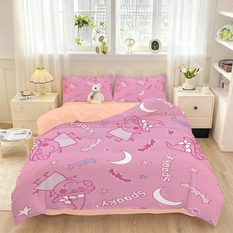 Cartoon P-Peppa-S P-Pig Family Duvet Cover Sets Comforter Bed Linen Kids Bedding Set Anime Twin Queen King Single Size Birthday