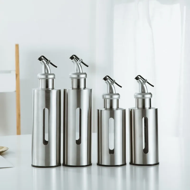 Stainless Steel Oil Dispenser Visible Control Kitchen Condiment Bottle for Soy Sauce Vinegar BBQ Gold Plated