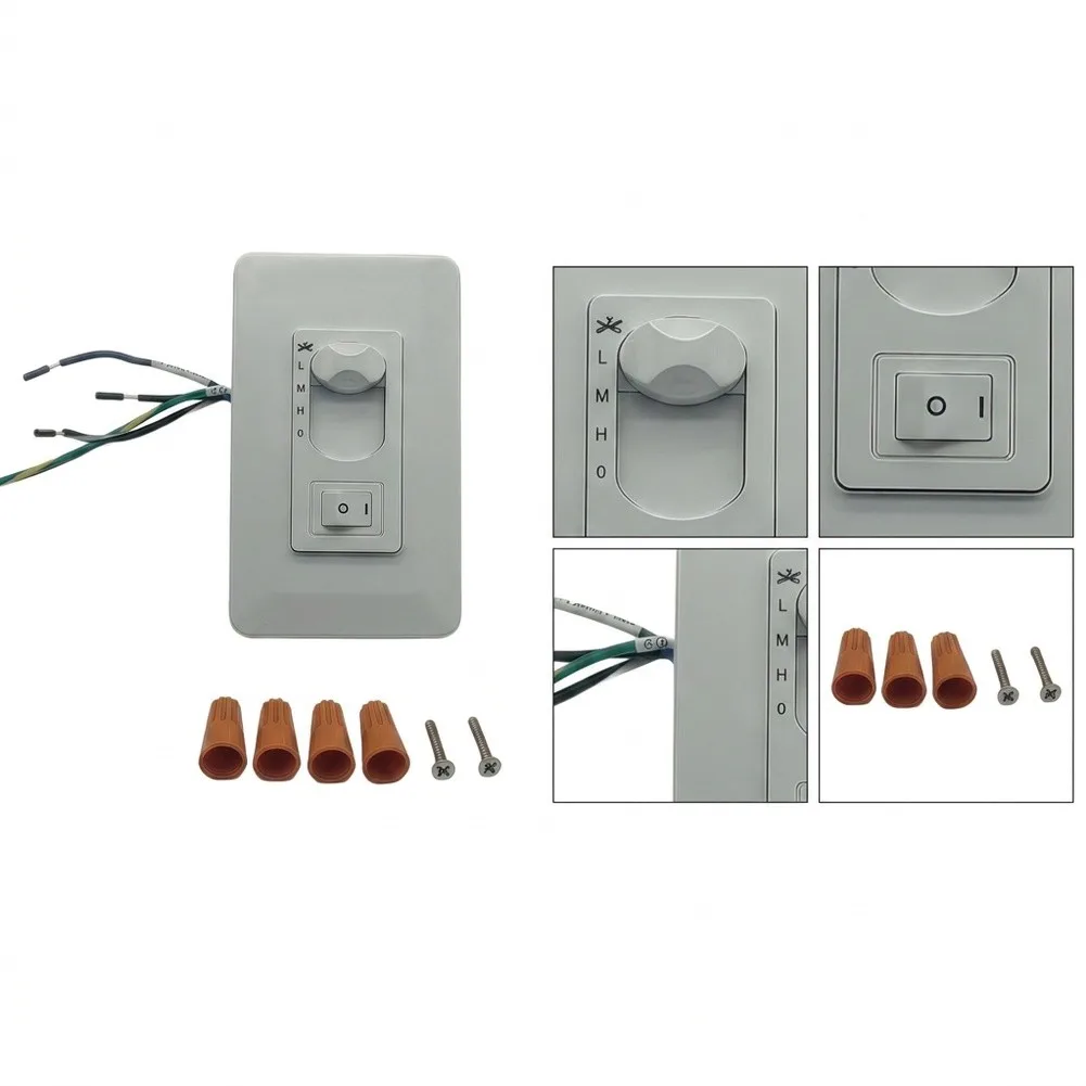 For Ceiling Fan Light For Wall Mount Control Switch 3-Speed Slide Dimmer Compatible with AC For Ceiling Fans 120V White Housing