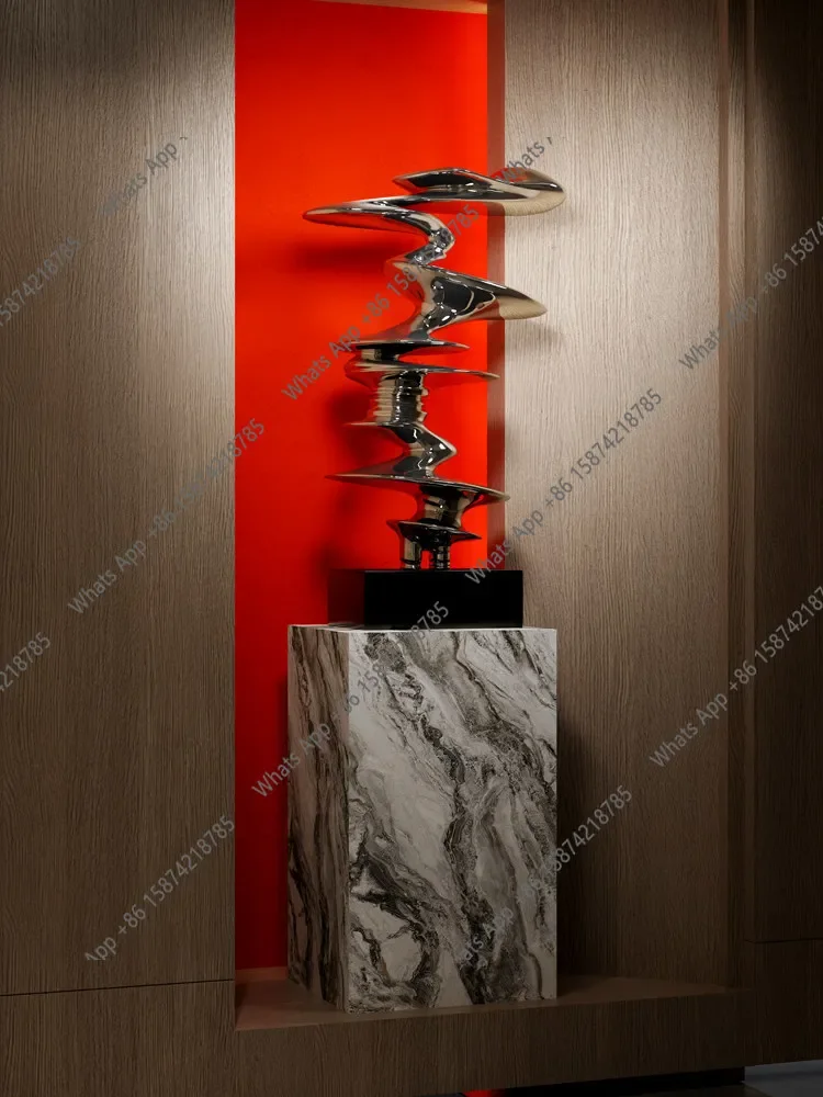 M32 Electroplating Silver Geometric Abstract Sculpture Ornaments FRP Artwork Large Floor Sales Office Decorations