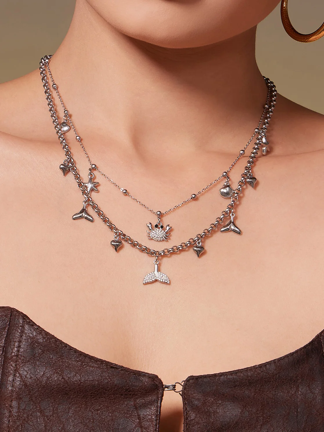 Nivora Crab Fishtail Starfish Pendant Chain Handmade Necklaces for Women Cubic Zirconia Stainless Steel Wedding Banquet Jewelry