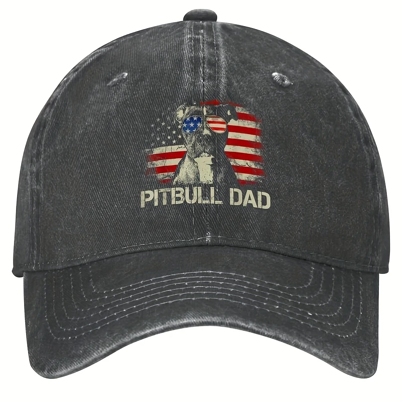 Best Pitbull Dad Ever American Flag 4th Of July Gift Baseball Cap Unisex Teens Casual Snapback Cap