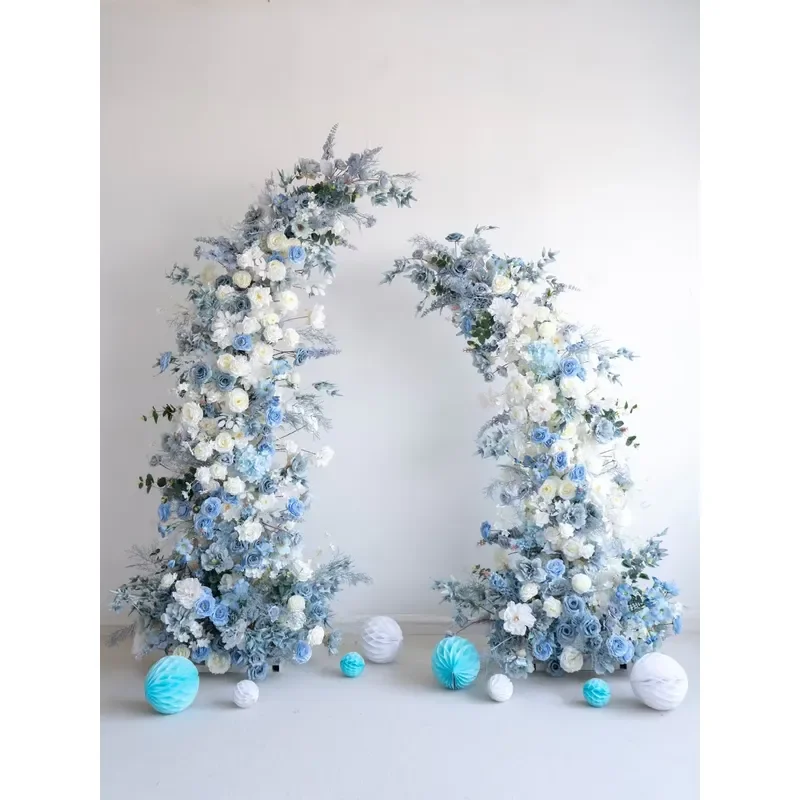 Wedding Decoration Blue Mixed Artificial Flowers Arch Photography Background Outdoor Event Ceremony Stage LQHL010