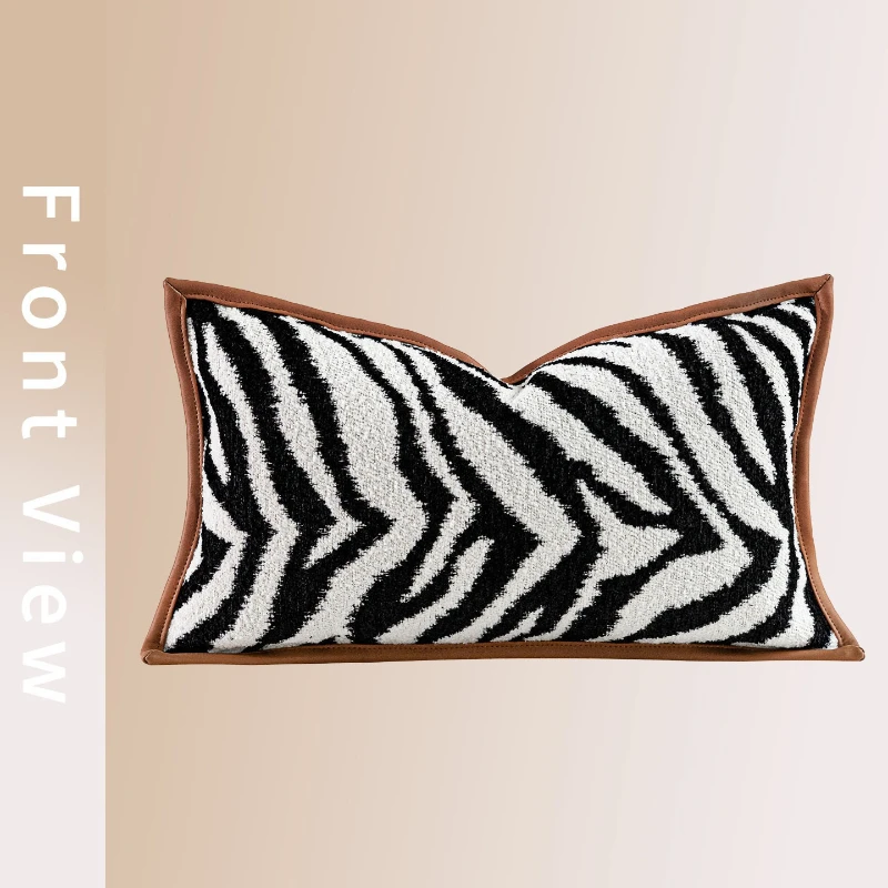 30X50CM Retro Zebra Stripe Throw Pillow Cover Simple Leather Edged Stamping Waist Cushion Cover Decor Home Decorative Pillowcase