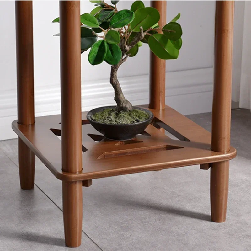 z Retro Plant Stand Natural Bamboo Stand for Flowers Double Layer Structure Flower Stand Versatile Practical Indoor Gardening