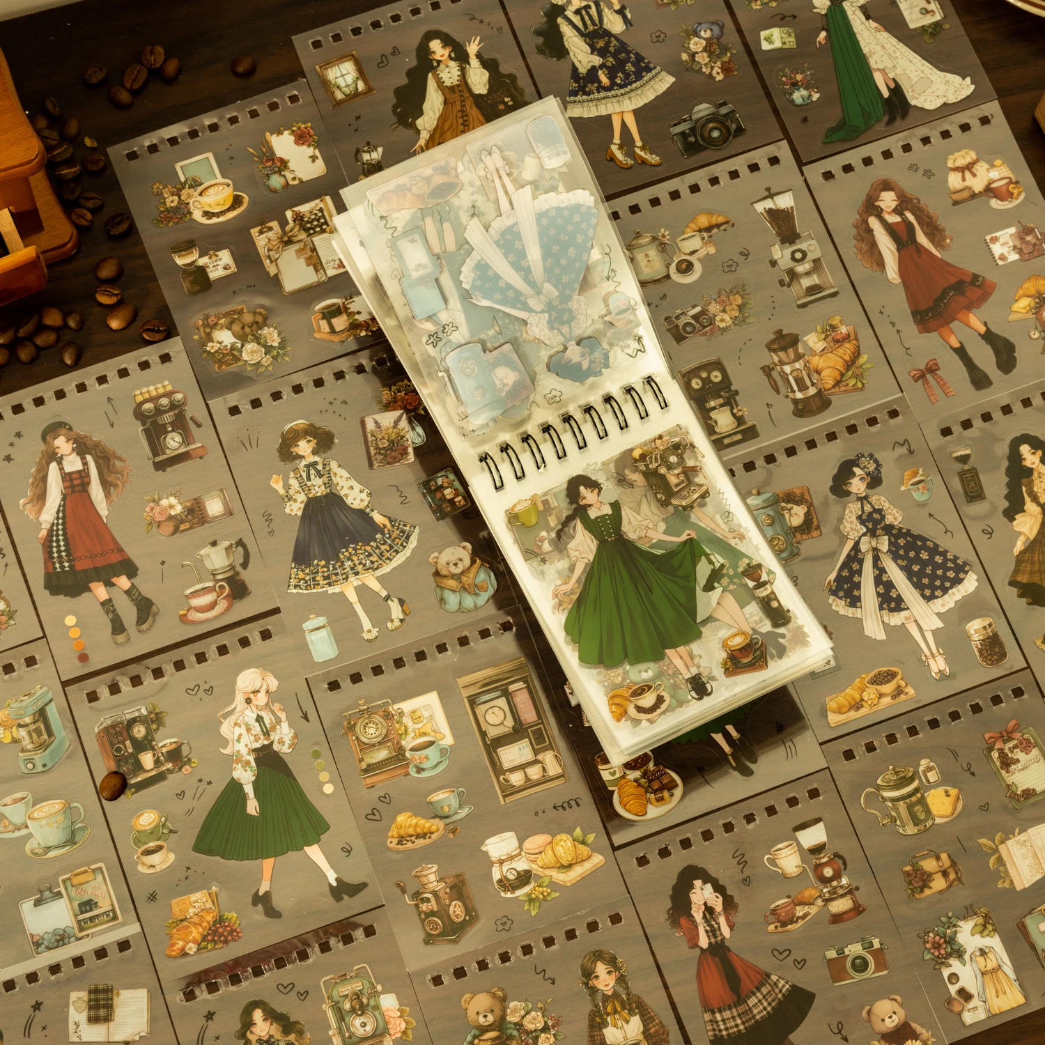 

Серия Days со вкусом кофе, винтажный персонаж для девочек, пейзаж, наклейка для домашних животных, книга, креативный материал для журнала «сделай сам», канцелярские принадлежности для коллажа