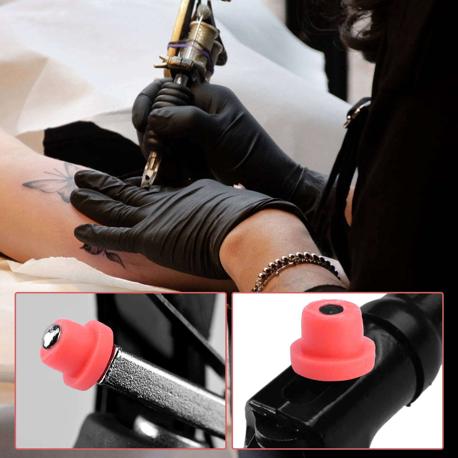 

100Pcs Red Tattoo Machine Needle Grommets Silicone Pin Pads for Stable Stitching Performance Low Vibration Essential Tools