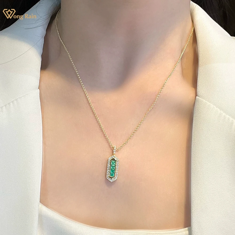 

Wong Rain Solid 925 Sterling Silver Princess Cut 2.5 MM Emerald High Carbon Diamond Gemstone Pendant Necklace Fine Jewelry Gifts