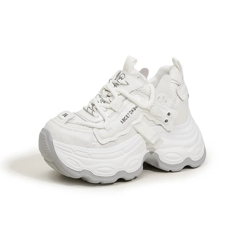 

10cm Casual Sport Shoes Thick Bottom Platform Dad Shoes Increased Height Insole Leisure Flat Mouth Shoes Round Head Rubber Sole