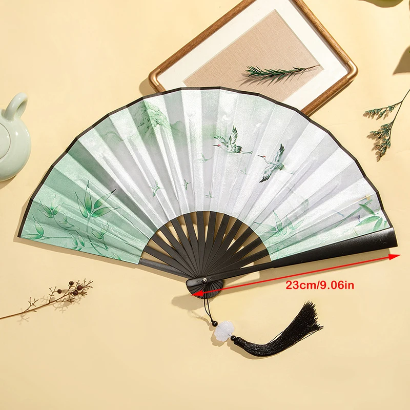 Chinese Japanese Folding Fan Wooden Shank Classical Dance Fan Tassel Elegent Female Fan Party Art Craft Gift Home Decor Set