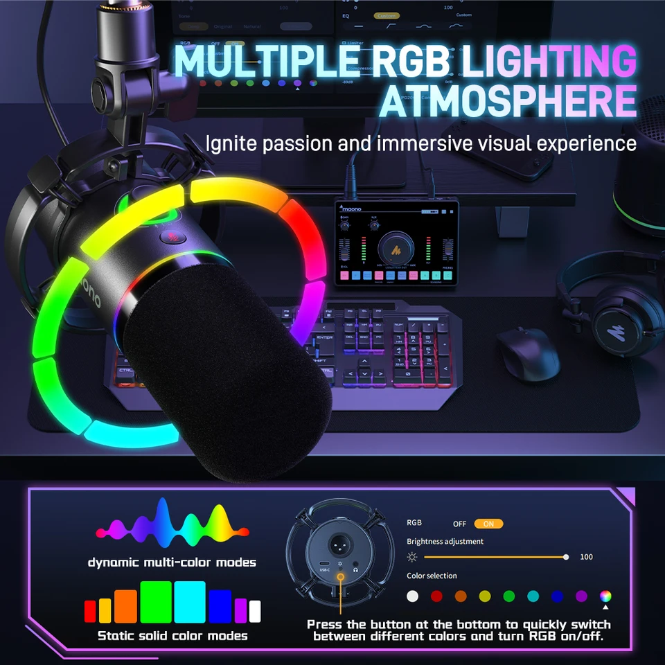 maono PD200X USB/XLR ダイナミックマイク Amazon.com: MAONO XLR/USB Dynamic Microphone, RGB Gaming Mic with