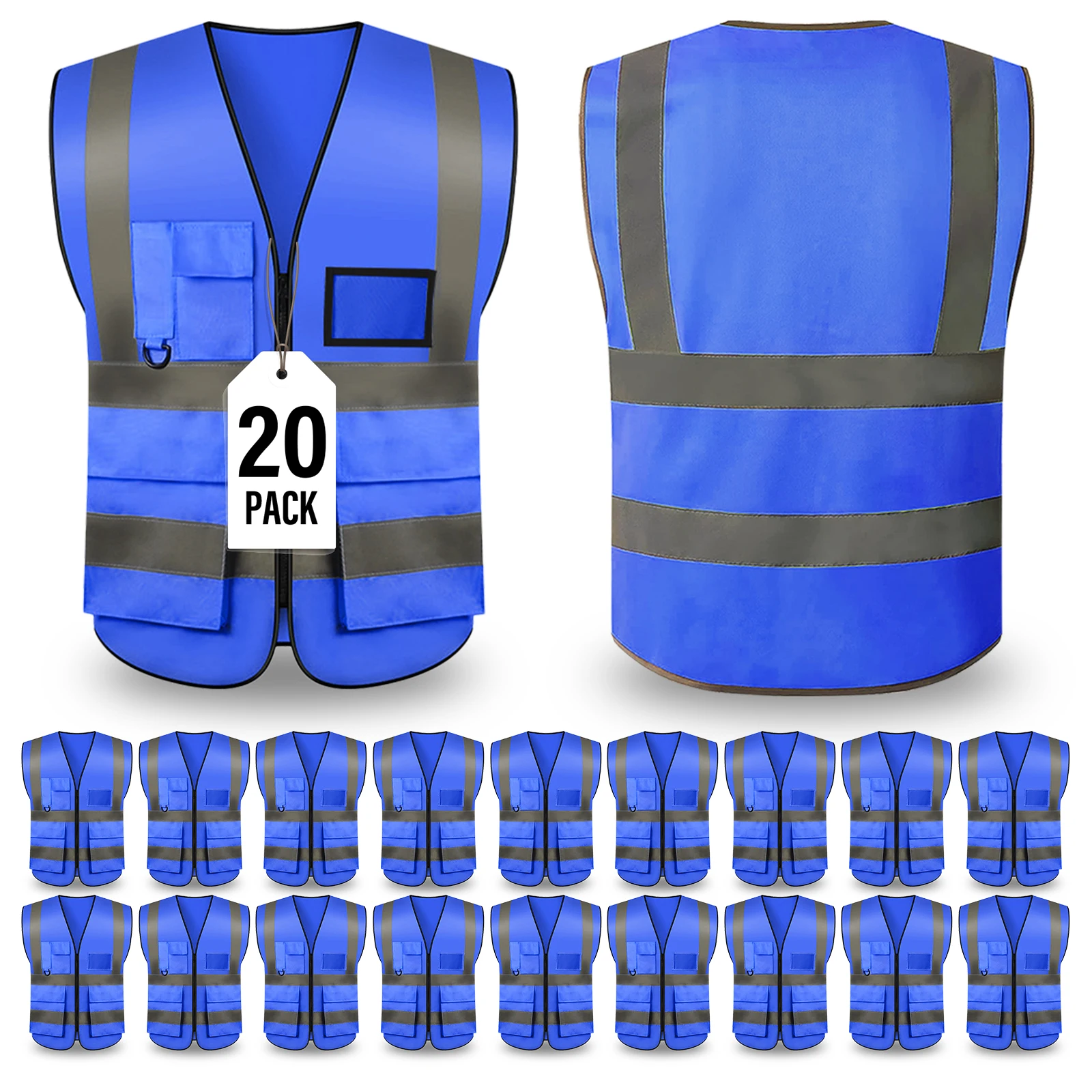 S-5XLSafety Vest 20 Pack, Custom Logo Construction Vest Hi Vis Workwear Railway Coal Miners Builders Uniform Vest