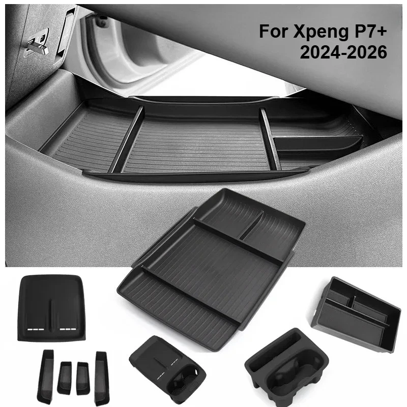 For Xpeng P7+ Car Central Control Storage Box 2024-2026 Cup Holder Dashboard Tray Organizer Tidying Black Interior Accessories