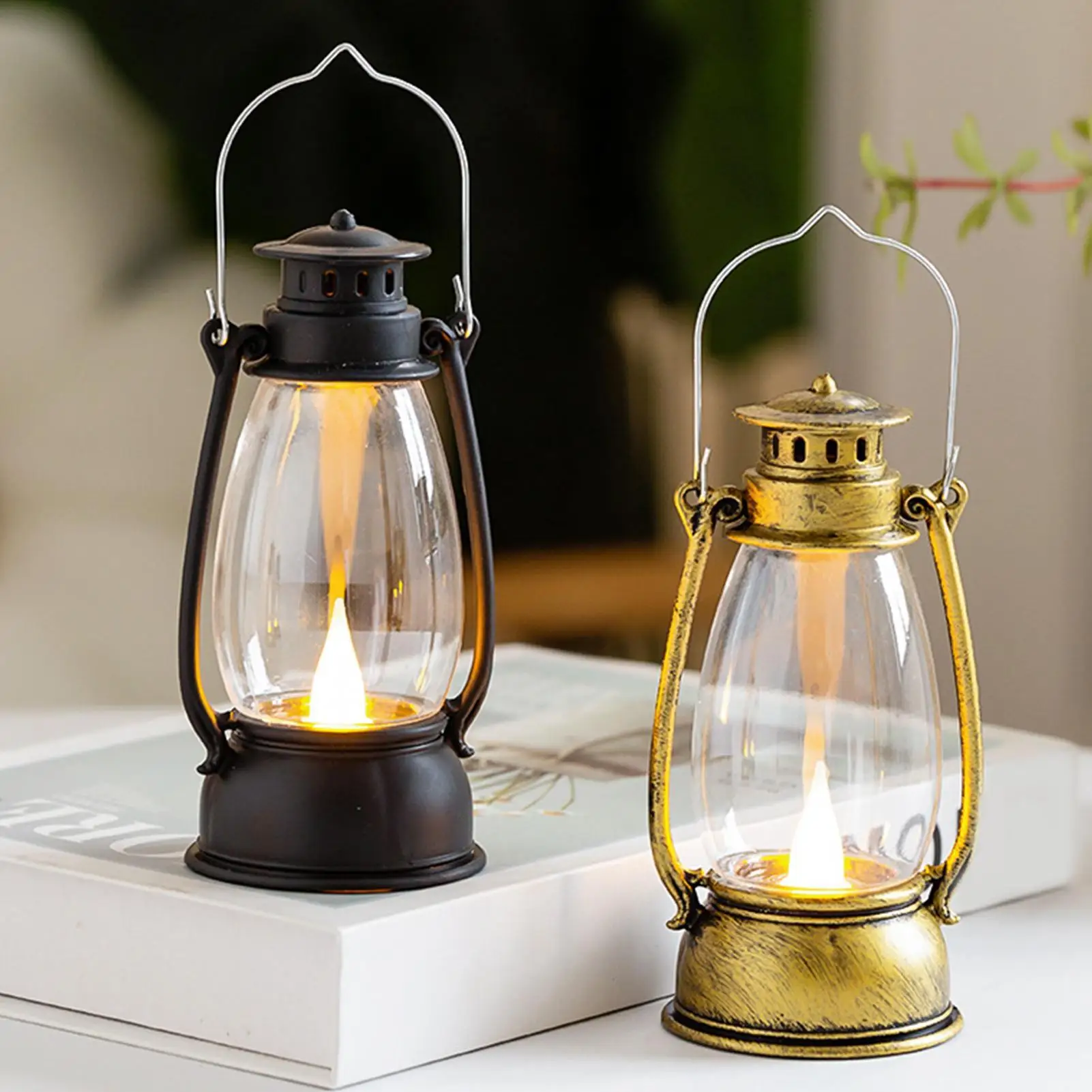 Electric Camping Lanterns Portable Outdoor Lanterns Retro Lanterns Led Lanterns with Warm Color with Handle for Table Patio