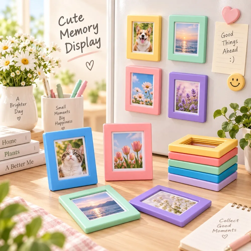 10PCS Kawaii Magnetic Photo Frame Set for Home Display
