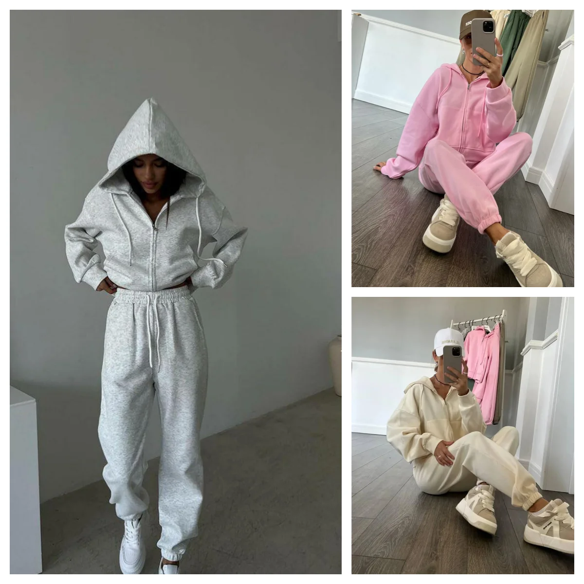 

Осень 202, женский спортивный спортивный костюм, однотонная толстовка с капюшоном на молнии, кардиган с высокой талией, повседневные брюки, модный наряд