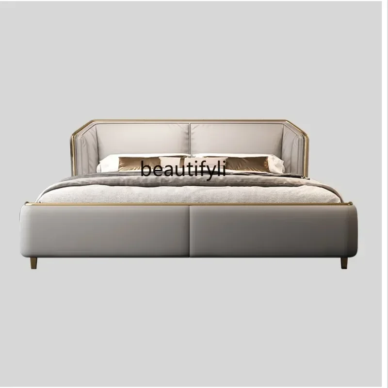 Modern Light Luxury Hong Kong Style Leather Muscle Bed Primary and Secondary Bedroom Luxury Leather Elegant INS Software