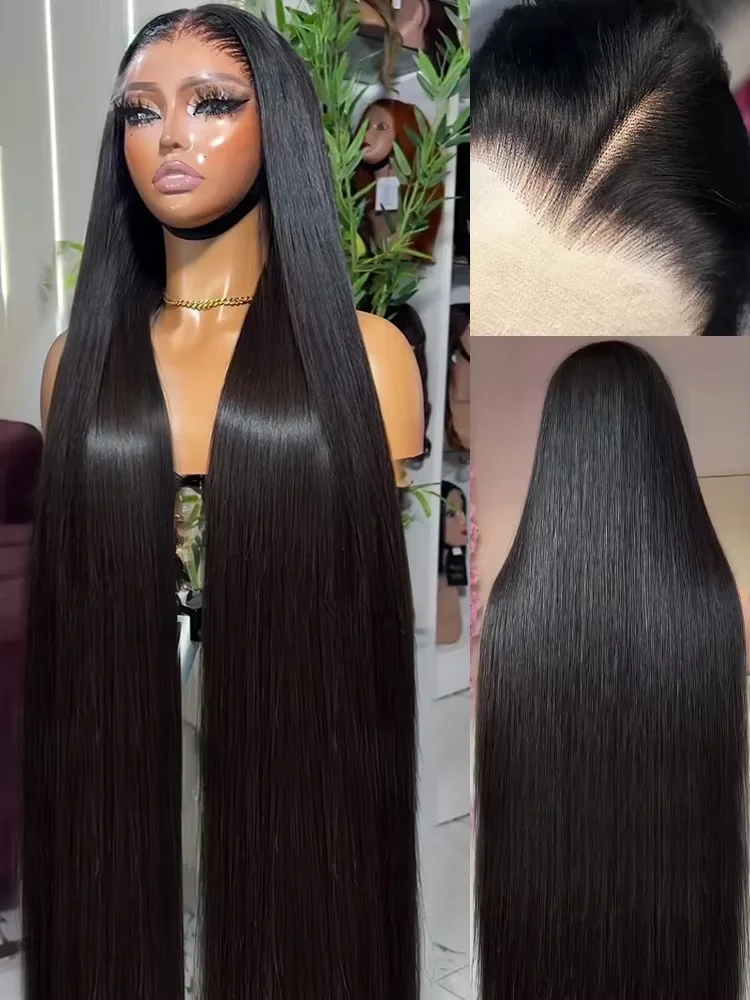 250 Density 40 Inch Bone Straight Human Hair Lace Frontal Wigs 13x4 HD Lace Front Human Hair Wigs PrePlucked For Women
