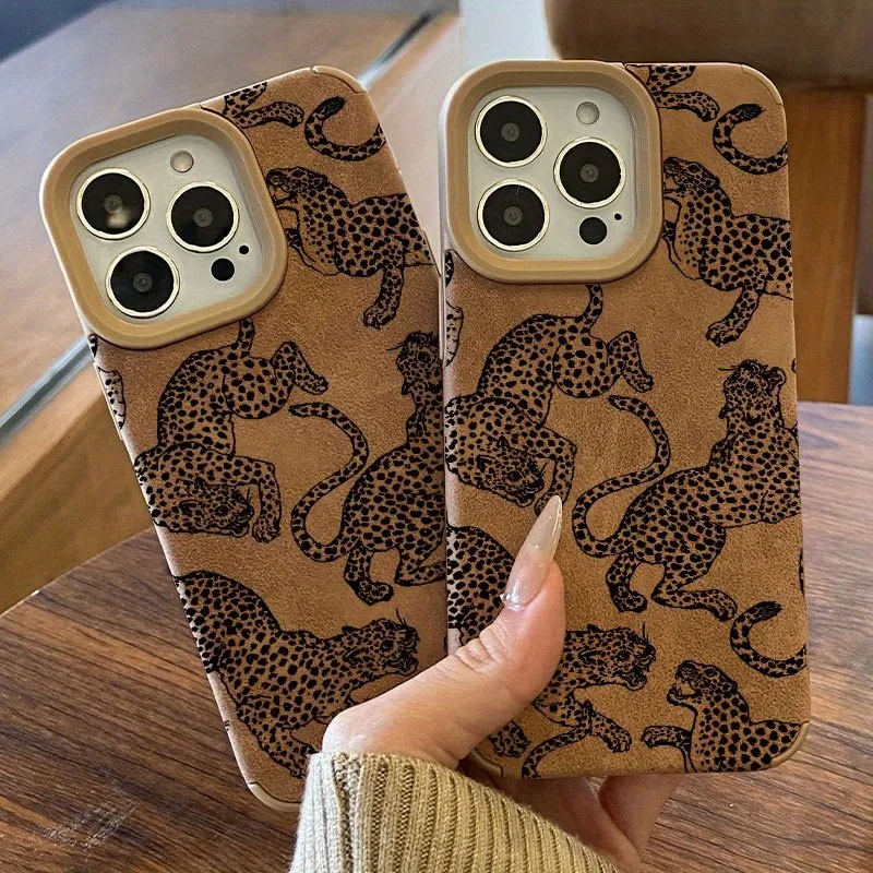 Vivid Leopard Pattern Bonded Leather Phone Case For iPhone 17 16 15 14 Pro Max 13 12 11 XS XR X 16 Plus Shockproof Bumper Cover - náhled 5